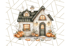 Watercolor Halloween Cottage Clipart, Ghosts &amp; Pumpkins Png Product Image 3