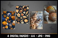 4 Vintage Summer Seashell Digital Papers I Junk Journal Page Product Image 2