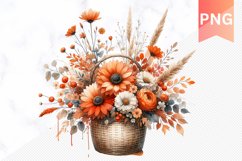 Autumn Flowers Basket Sublimation - Clipart PNG Design Product Image 1