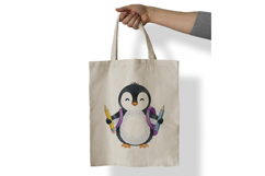 Cute Penguin with Backpack Holding Pencils Watercolor PNG Product Image 6