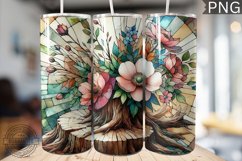 Watercolor Flower Wooden Stump Tumbler - High Quality 3Dpi Product Image 1