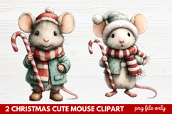 2 Christmas Cute Mouse Clipart | Adorable Holiday Mouse PNG Product Image 1