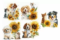 5 Cute Pets Portrait with sunflowers | watercolor dogs Product Image 2