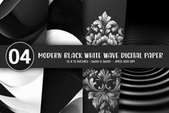 Modern Black White Wave Digital Paper Product Image 1