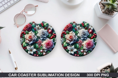 Roses Flower Car Coaster Sublimation|Christmas Coaster PNG Product Image 1