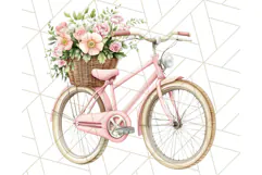 Bicycle with Flowers PNG, Pastel Spring Floral Bike Clipart Product Image 3