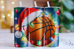 Merry Basketball Tumbler Wrap | Christmas Wrap Product Image 1