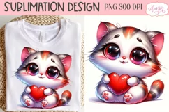 Cute cat holding a heart PNG design for Valentine's Day Product Image 1
