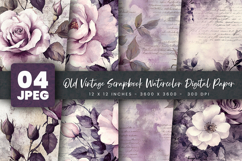 Old Vintage Scrapbook Watercolor Digital Paper Product Image 1