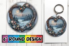 Winter Landscape 3D Heart Frame Round Design PNG Product Image 1