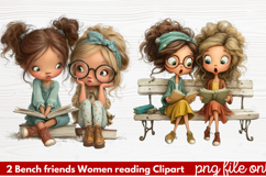 Bench friends Women reading Clipart Product Image 1