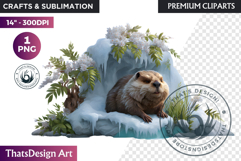 Beaver Watercolor Winter Animal Clipart Arctic Wildlife PNG Product Image 1