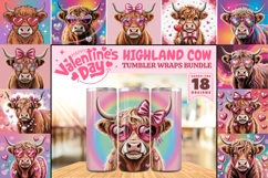 Valentine’s Day Highland Cow Tumbler Wrap PNG Big Bundle Product Image 1