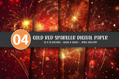 Gold Red Sparkler Digital Paper Product Image 1