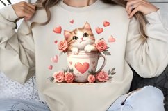 Watercolor Valentine Cat Love Clipart PNG Product Image 1