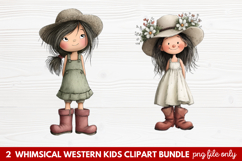 2 Whimsical Western Kids Clipart | Cute Cowboy &amp; Cowgirl PNG Product Image 1