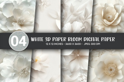 White 3D paper bloom digital paper Product Image 1