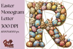 Easter Letter R Clipart, Bunny Alphabet PNG, Egg Monogram Product Image 1