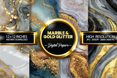 marble &amp; gold glitter Digital Papers - 04 variations Product Image 1