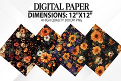 Halloween Flowers Digital Paper - Halloween Background Product Image 1