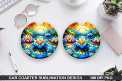 Flower Car Coaster Sublimation| Summer Coaster PNG Design Product Image 1