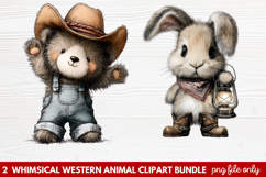 2 Whimsical Western Animal Clipart | Cute Cowboy Animals PNG Product Image 1