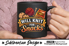 Will Knit for Snacks Funny Knitting Mug Design Product Image 1