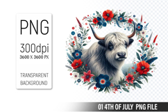 4th of July Cow Clipart PNG, Animal illustration for crafts Product Image 1