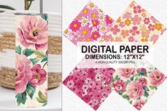 Pink Retro Flowers Digital Paper - Flowers Background Product Image 1