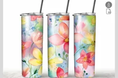 Watercolor Summer Flowers 20 oz Tumbler Wrap Sublimation Product Image 1
