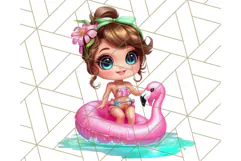 Chibi Summer Girls Clipart PNG, Bright Kawaii Summer Art Product Image 3