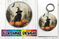 FallThemed Cat Round Design for Halloween Keychain Product Image 1