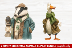 2 Funny Christmas Animals Clipart | Cute Holiday Animal PNG Product Image 1
