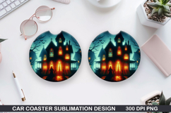 Houses Car coaster sublimation, Halloween Coaster PNG Product Image 1