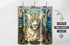 Snow Leopard Stained Glass Square Coaster - 4 Variations Product Image 1