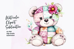 watercolor cute kawai teddy bear patchwork patterned clipart Product Image 1