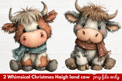 2 Whimsical Christmas Highland Cow Clipart | Cute Festive Product Image 1