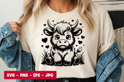 Baby Cow Cartoon Sitting Pose Art SVG PNG Product Image 1