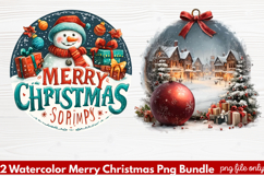 2 Watercolor Merry Christmas PNG | Festive Holiday Product Image 1