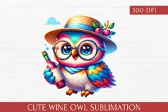 watercolor Cute Wine Owl clipart, Wine Owl Sublimation Product Image 6