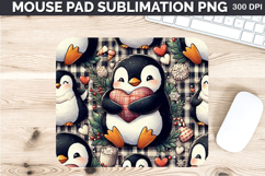 Watercolor Penguin Mouse Pad Sublimation - Valentines PNG Product Image 1