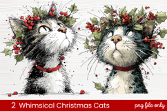 2 Whimsical Christmas Cats Clipart | Cute Holiday Cat PNG Product Image 1