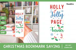 Christmas Bookmark Saying SVG For Book Lovers - Holly Jolly Product Image 1
