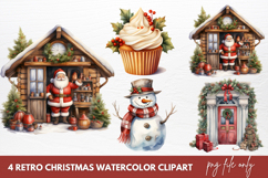 Retro Christmas Watercolor Sublimation Clipart Product Image 1
