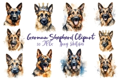 10 German Shepherd Watercolor Clipart JPGs Product Image 1