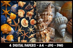 4 Vintage Summer Seashell Digital Papers I Junk Journal Page Product Image 1