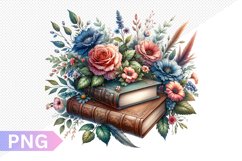 Vintages Books And Flowers Sublimation - Clipart PNG Design Product Image 1
