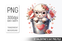 Valentine&#039;s Sheep in Bucket, Animal Graphic For Crafts Product Image 1