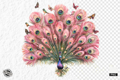 Pink Peacocks Garden Clipart - Peacock PNG Product Image 1