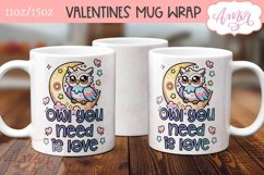 Cute Valentines Mug Wrap PNG, Valentines Owl mug png design Product Image 2